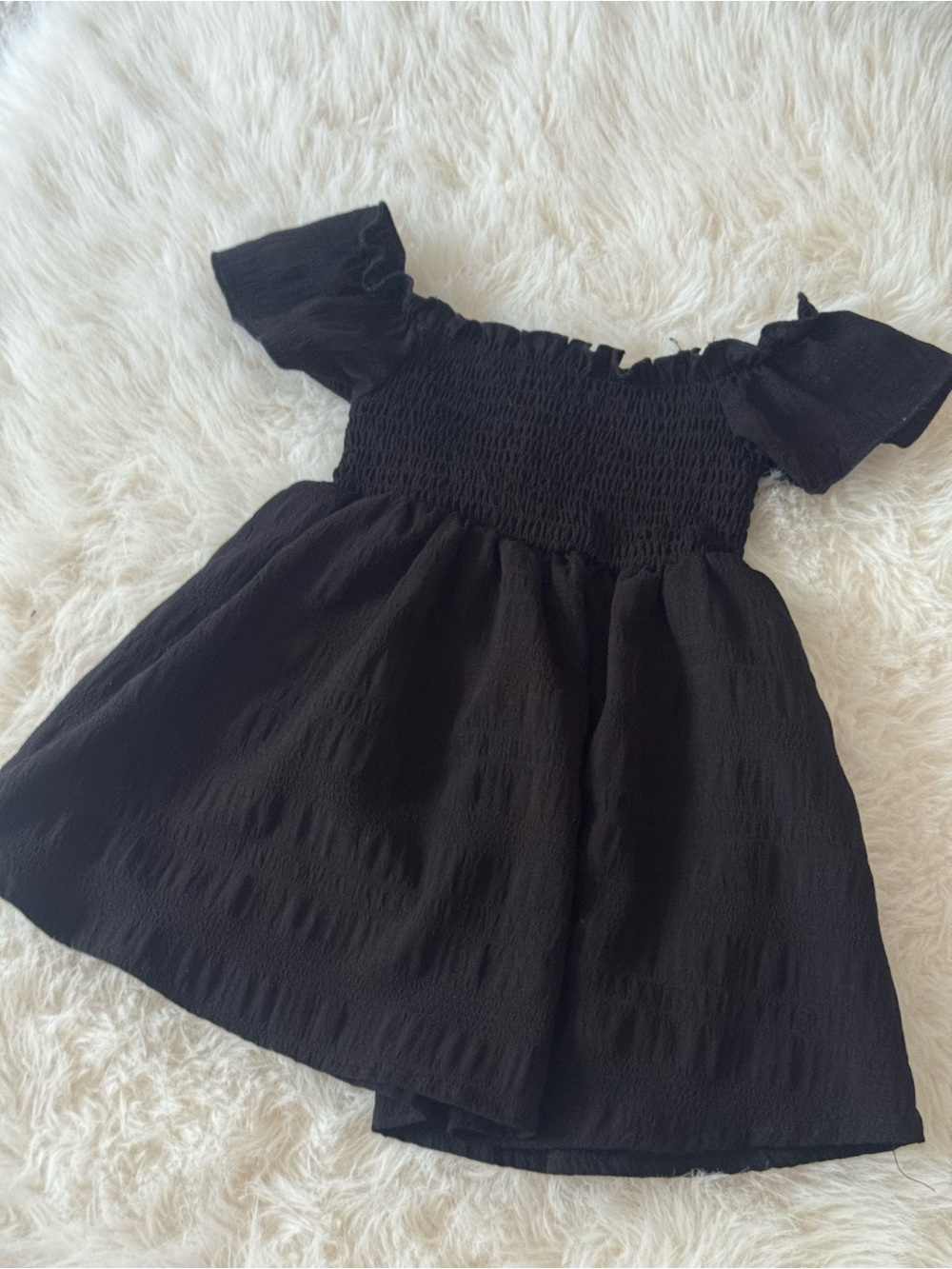 Girls Black Off-Shoulder Smocked Dress